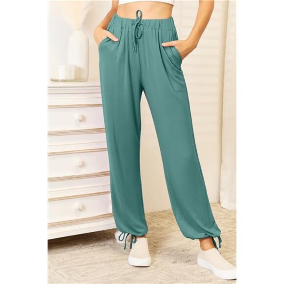 Basic Bae Full Size Soft Rayon Drawstring Waist Pants with Pockets - nwt - Picture 1 of 12